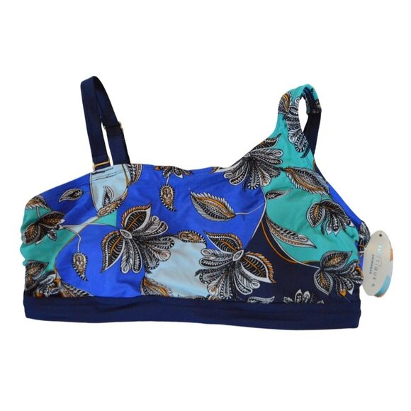 Boutique Swimwear Blue Paisley Print Plus Size 1X Asymmetrical Bikini Top - Picture 1 of 4